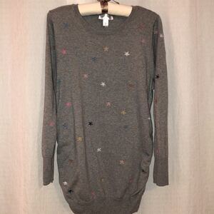 Motherhood Maternity 1X Cotton Gray Embroidered Floral Crewneck Sweater